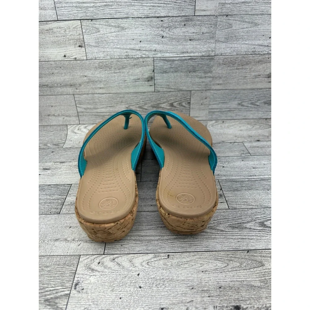 Crocs A-Leigh Leather Platform Flip Flop Wedge Sandals Turquoise Womens 8 14933